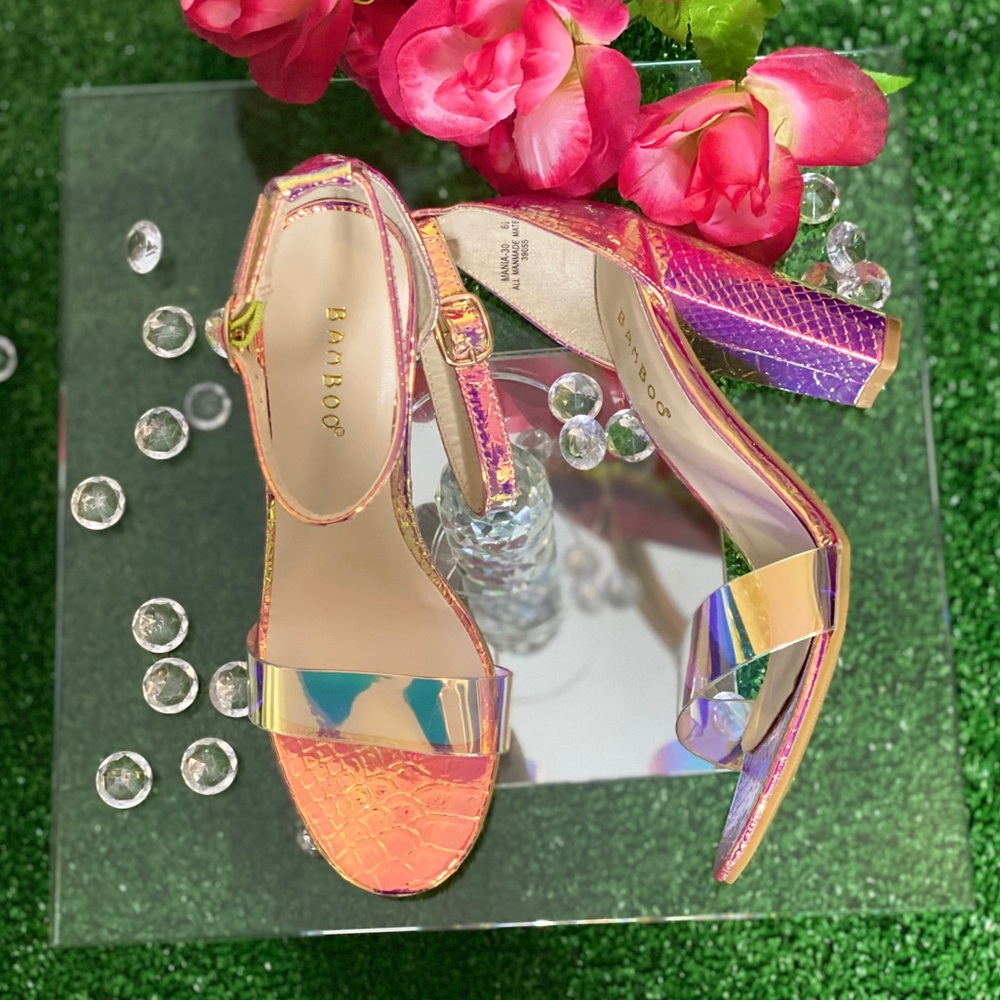 Multi colored iridescent chunky heel